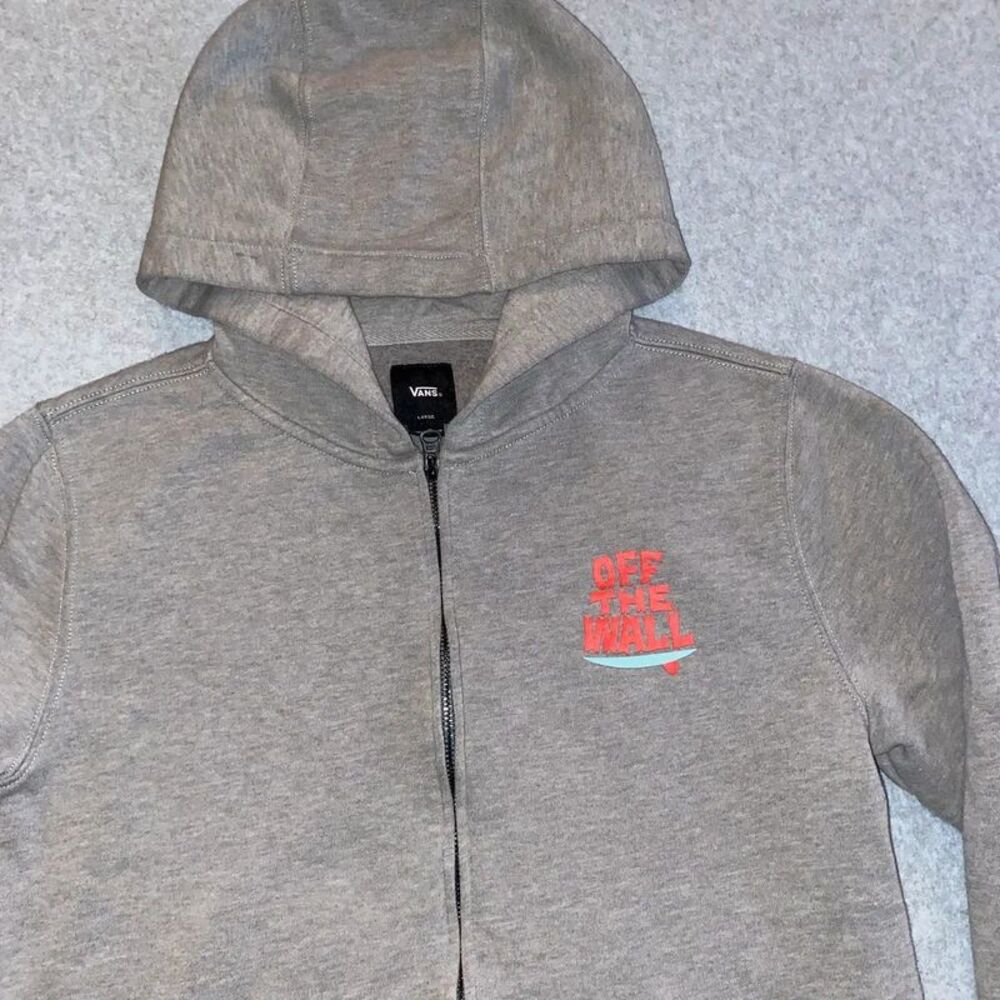 Vans hoodie full zip youth boys L gray graphic Van front back